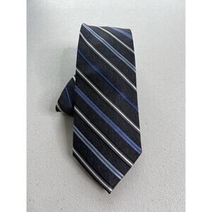 Pronto Uomo Gray, Blue, White Striped Pattern 100% Silk Handmade Tie NWOT